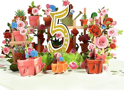 GREETING ART Happy 5th Birthday Card,Happy 5th Anniversary Card for Her,Him,3D Greeting Pop Up Birthday Card for Age 5 or Five Years Old,For Kids,…
