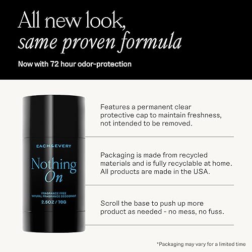 Miniatura 2 de Each & Every Desodorante sin aluminio para hombres y mujeres, sin perfume, desodorante totalmente natural para pieles sensibles, verificado por EWG,