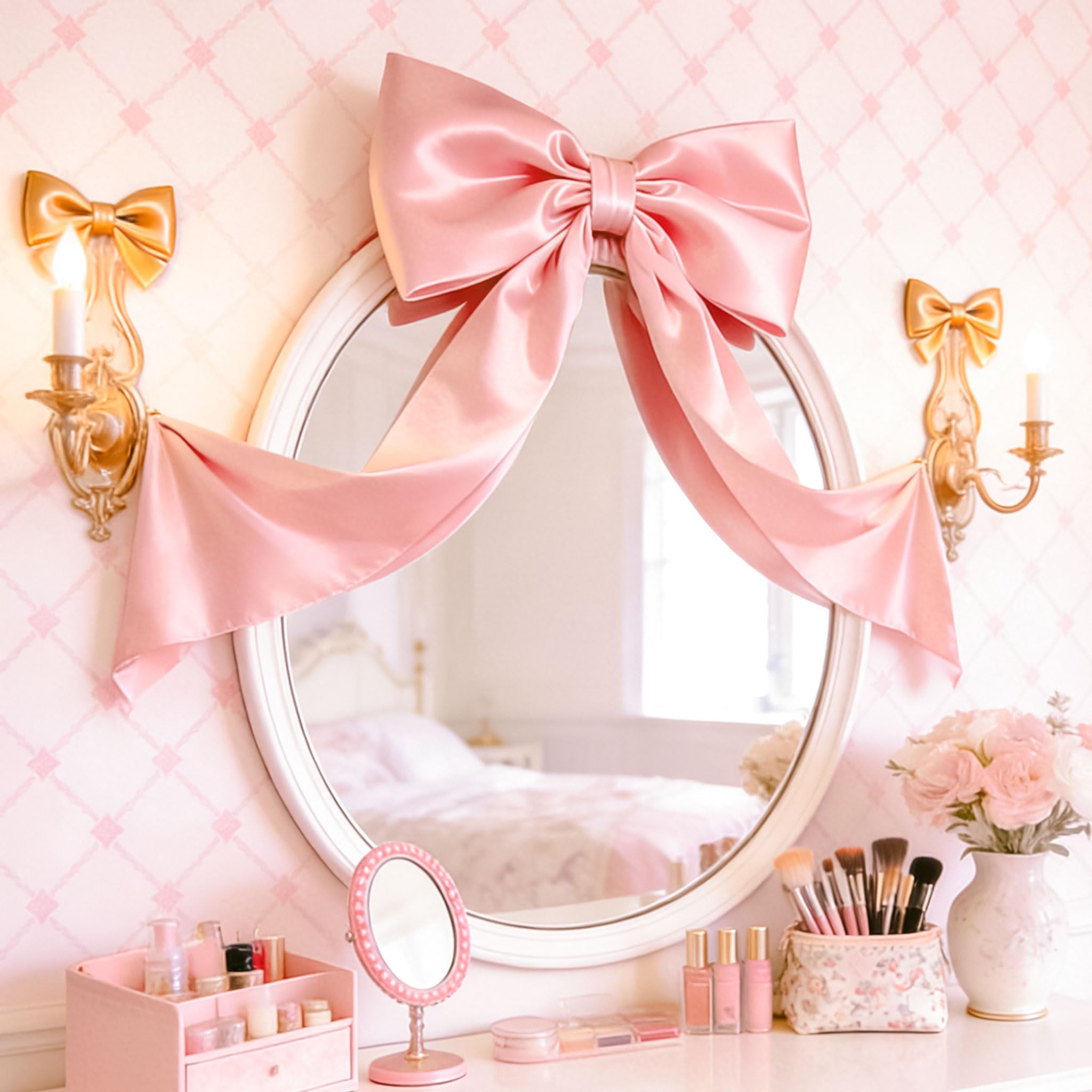 Large Satin Bow Decoration Pink Bows Coquette Wall Home Room Decoration for Wedding Birthday Baby Bridal Shower Supplies 57 cm x 94 cm