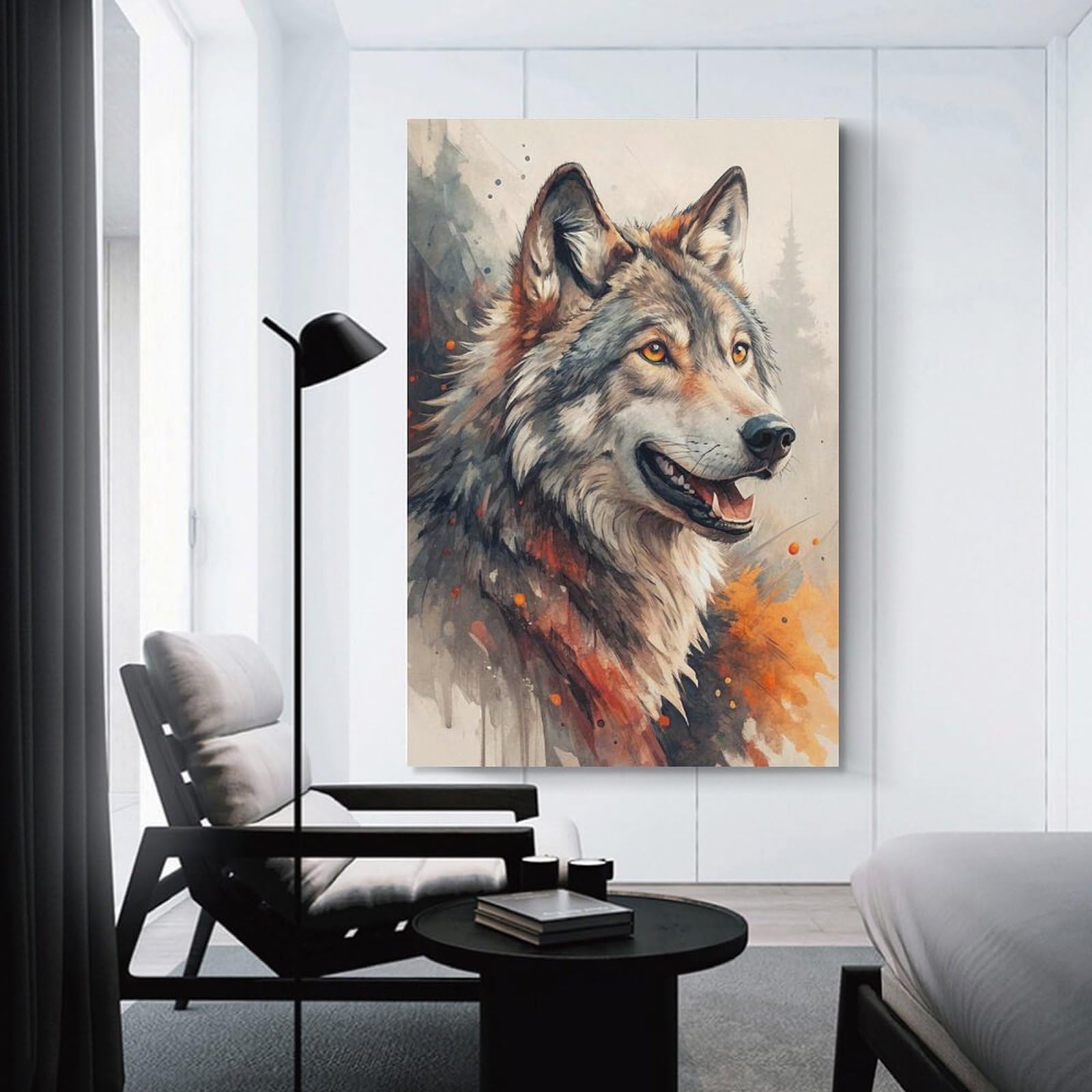 Junmoney Watercolor Wolf Portrait(2) Canvas Wall Decor, 08x12inch(20x30cm), for Gallery Wall Decor And Room Displays, Wall Decor Suited to Curated Displays
