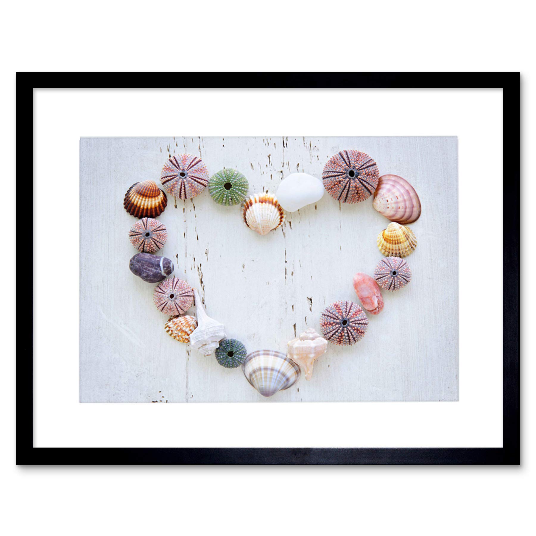 Wee Blue Coo Photo Heart Seashells Rocks Wood Beach Love Framed Print Picture F12X403