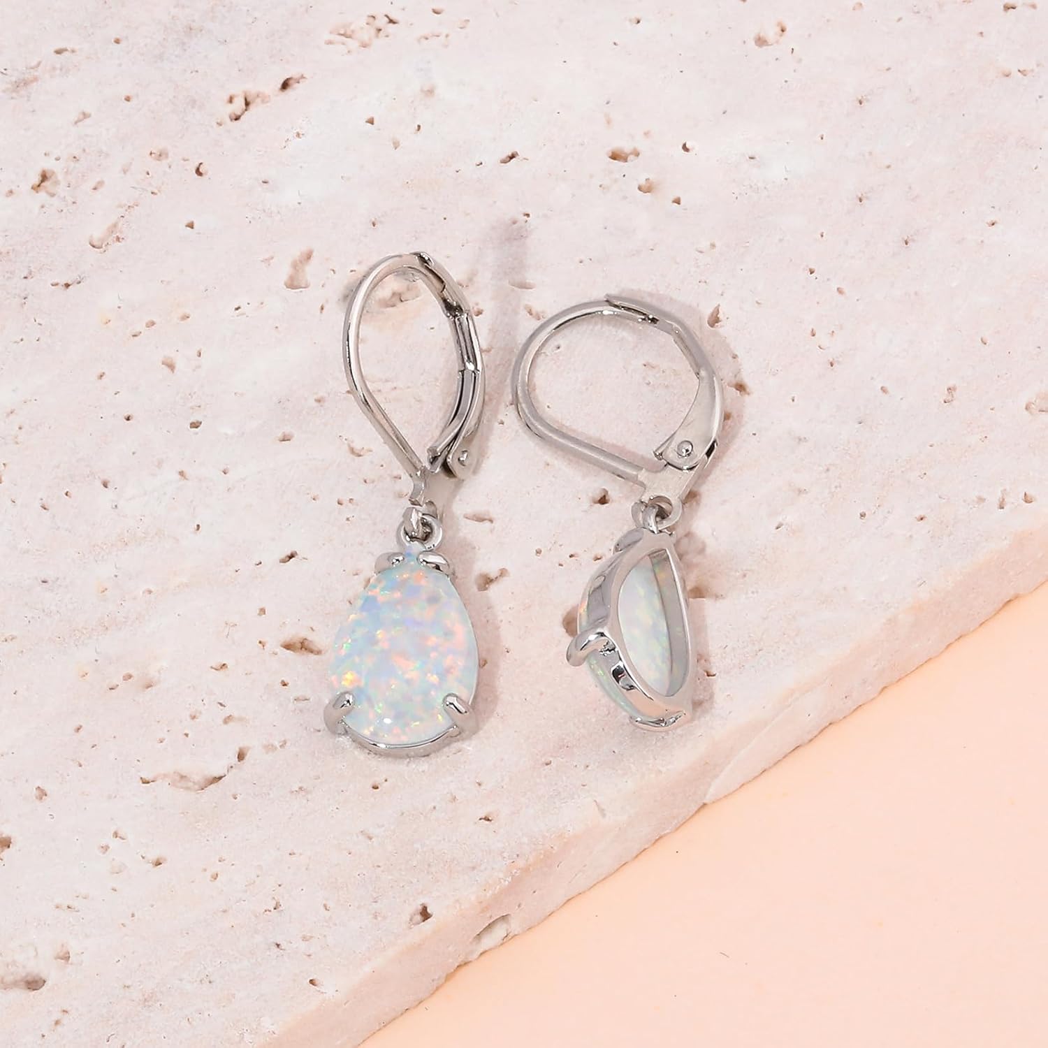 CiNily Teardrop Leverback Dangle Earrings for Women Hypoallergenic Created Fire Opal Pendant Drop Earrings 14K White/Rose/Gold Hanging Lever Earrings Fashion Graduation Party Jewelry Gifts - Image 5