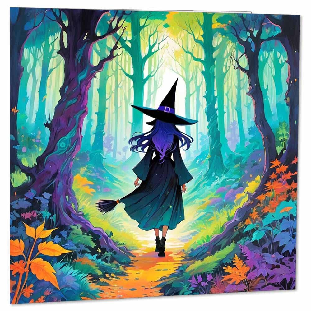 Watercolour Fantasy Witch Greeting Card - Woods Anime Witches 145 x 145mm