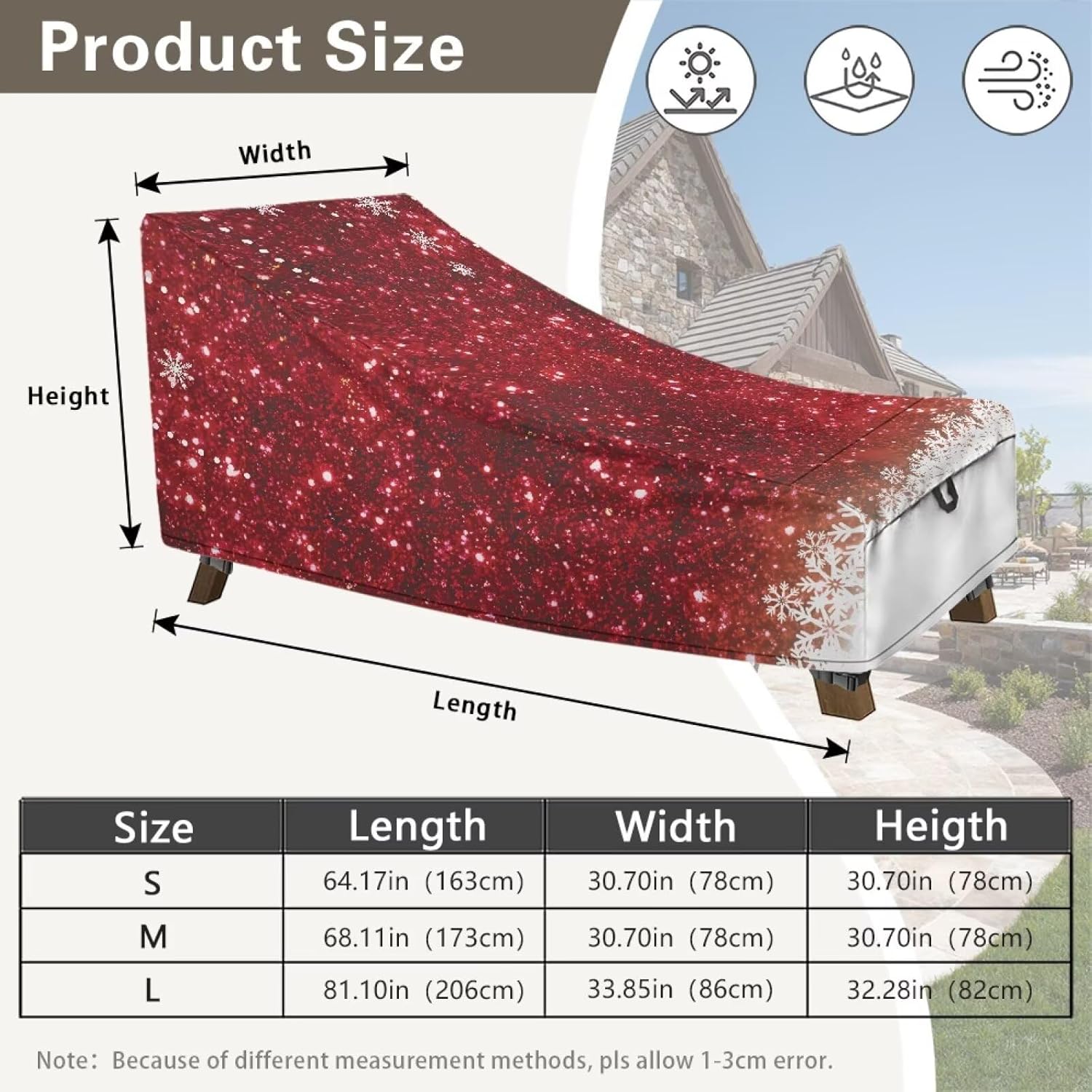 Christmas Shine Patio Chaise Lounge Cover with Handles, Outdoor Lounge Chair Cover Waterproof Anti Dust Furniture Protector All Weather Protection