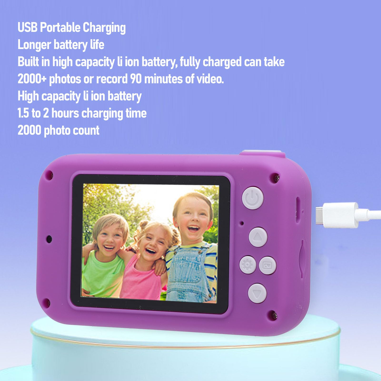 Digital Video Camera Small, 1080P 3MP Kids Camcorder,Digital Point and Shoot Camera with 2 Inch Screen for Boys Girls, Autofocus,MP3, Games (Violet)
