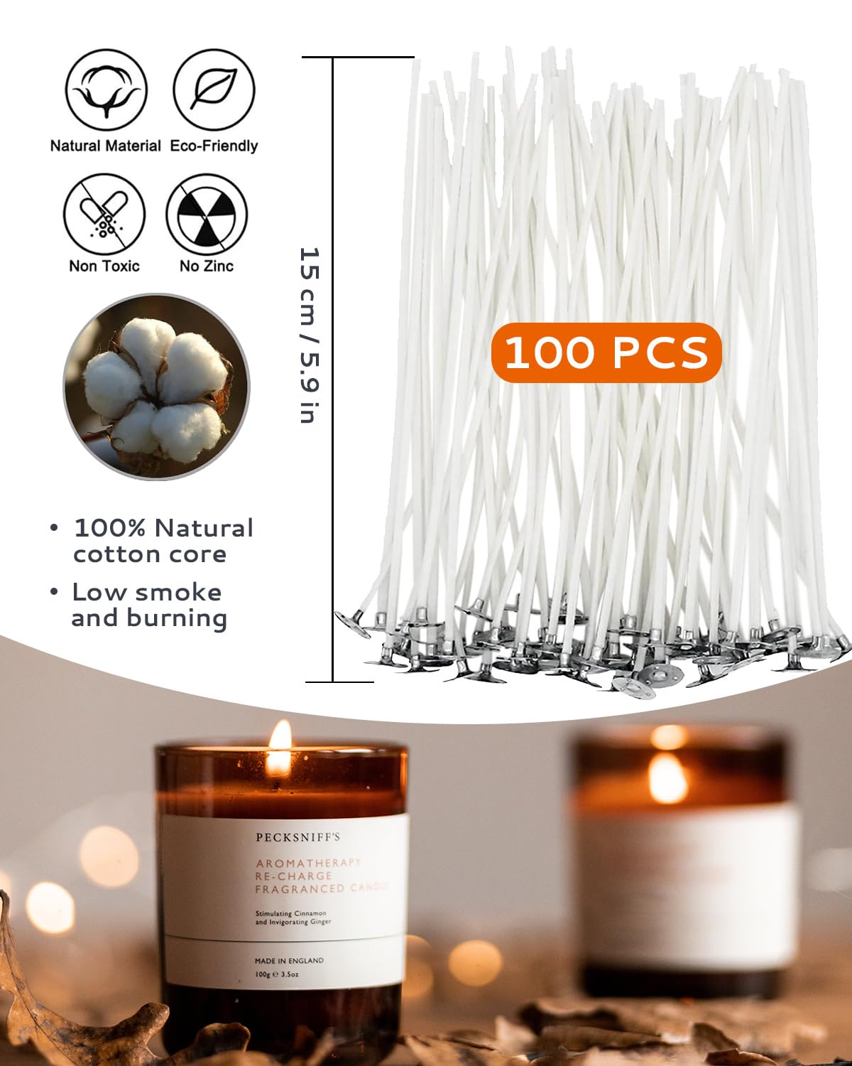 Stoppini per candele in 100% cotone naturale, rotolo di spago da 200 piedi spago per treccia candela in cera d'api non fumi per candele accessori fai da te (1 rotolo di filo