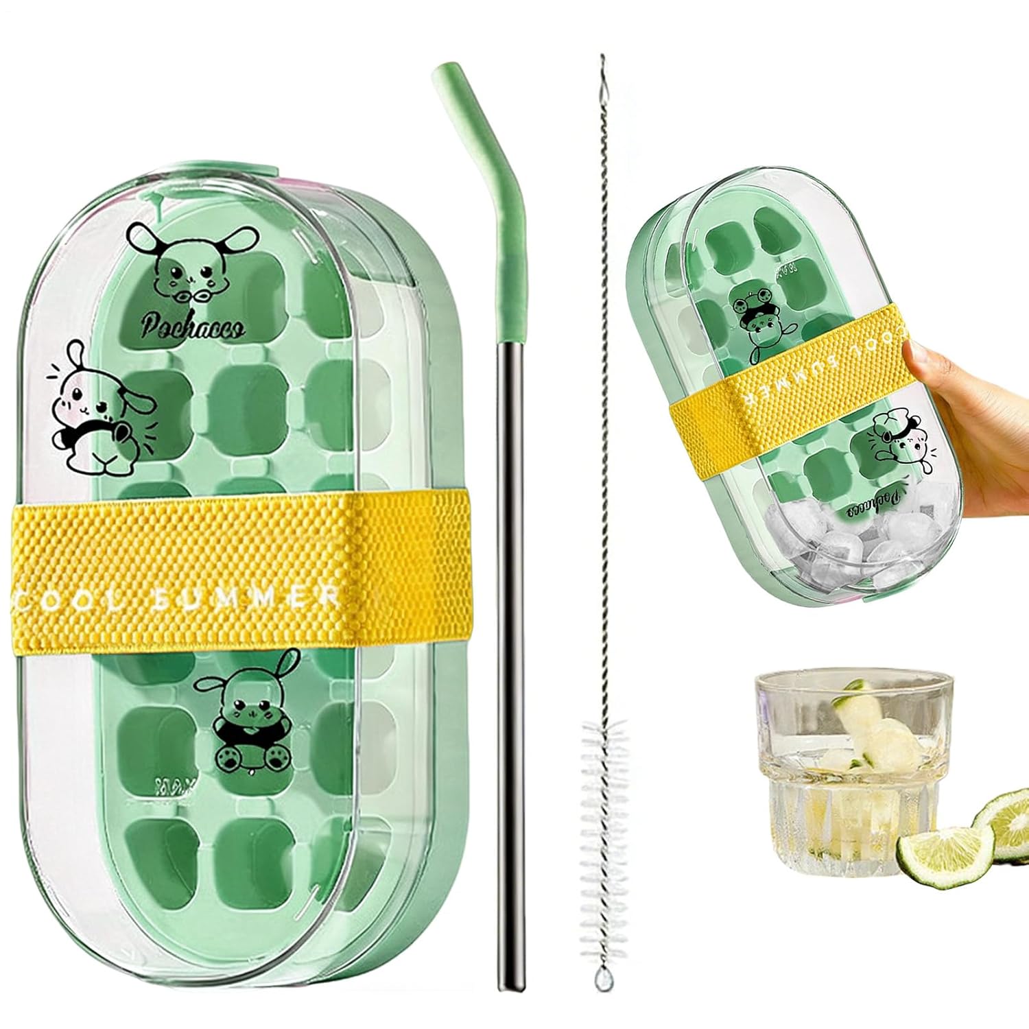 Reusable Ice Maker Bottle, Portable 2 in 1 Reusable Bottle – Press to Release Ice Tray, for Home Kitchen Office Travel Camping Hiking Picnic