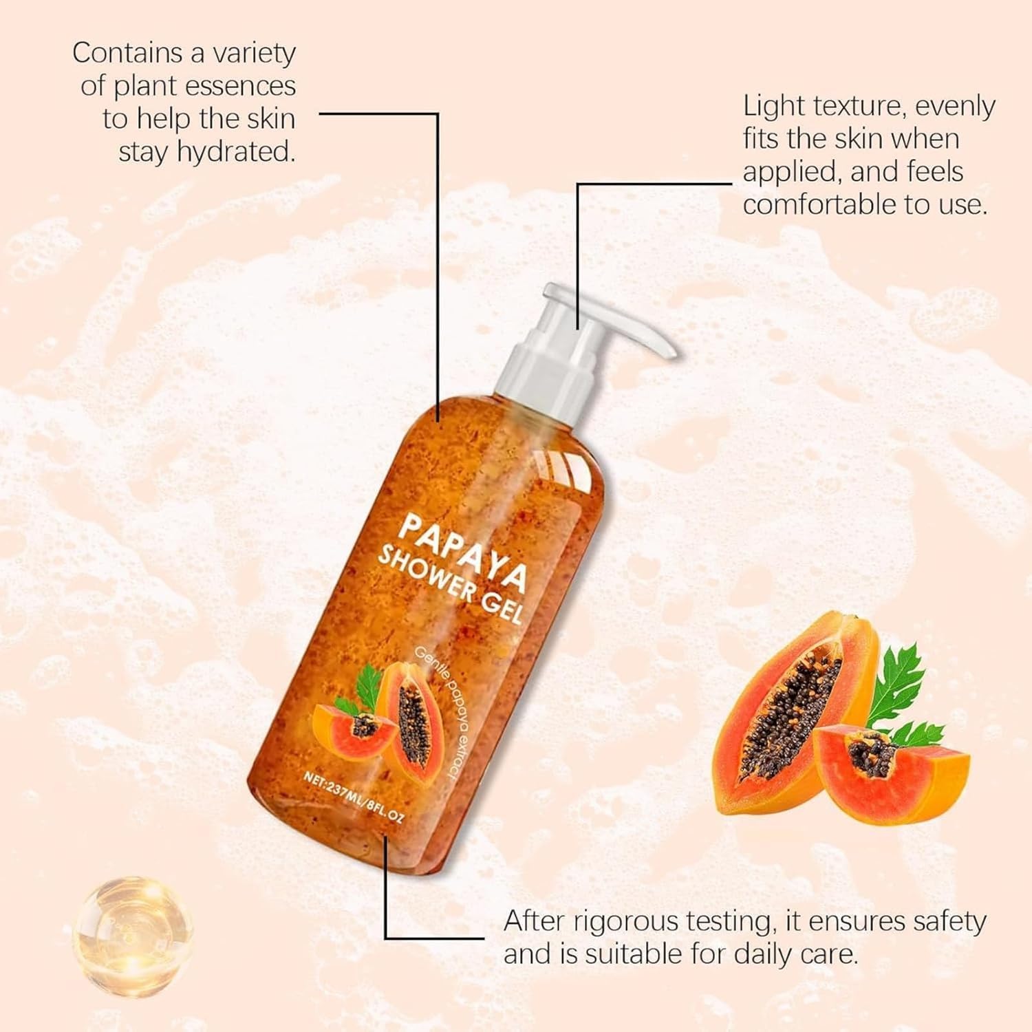 パパイヤオイルコントロール保湿シャワージェル、脂性肌のためのボディウォッシュ、長持ちする香り、女性と男性のための優しい毎日のボディク