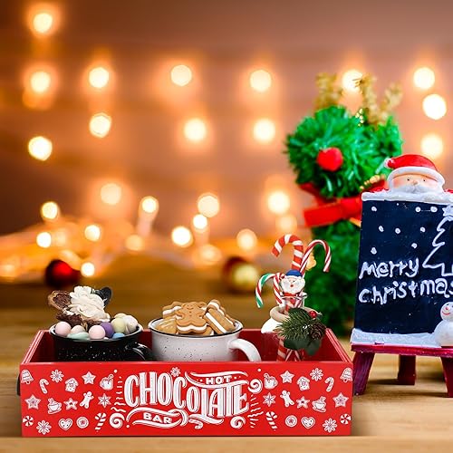 Miniatura 4 de Soaoo Caja de almacenamiento de madera de cacao caliente, barra de cacao caliente, decoración navideña, cacao caliente, lindos cubos de