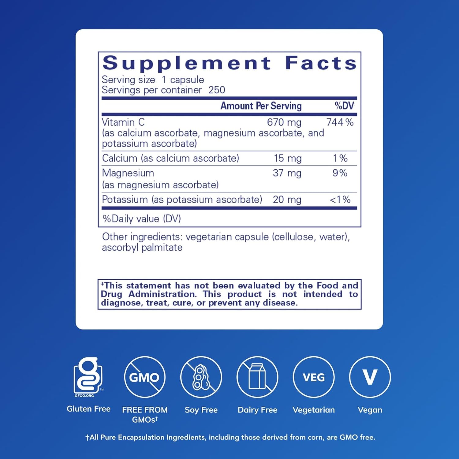 Pure Encapsulations Buffered Ascorbic Acid Capsules | Vitamin C for Sensitive Individuals* | 250 Capsules