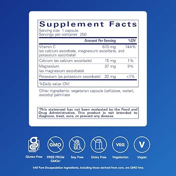 Pure Encapsulations Buffered Ascorbic Acid Capsules, 250 Capsules