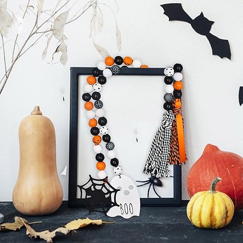 Miniatura 5 de 2 guirnaldas de cuentas de madera de Halloween, guirnalda rústica de cuentas de granja, bandeja escalonada de Halloween, decoración de cuentas de