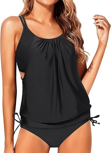 Miniatura 3 de Yonique Trajes de baño tankini para mujer, parte superior de natación con parte inferior de bikini, trajes de baño atléticos de dos piezas, trajes