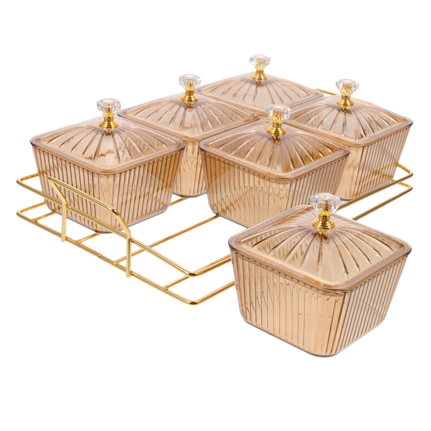 Plato para Aperitivos Decorativo de Hierro Dorado con 6 Compartimentos para Frutos Secos y Snacks, Adecuado para Ver Series en Casa y Reuniones