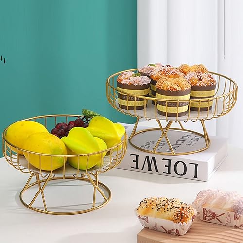 Miniatura 3 de TOPINCN Cuenco de frutas de diseño hueco, bandeja decorativa para frutas, hierro de pie alto, mármol práctico, proceso de pintura para hornear,