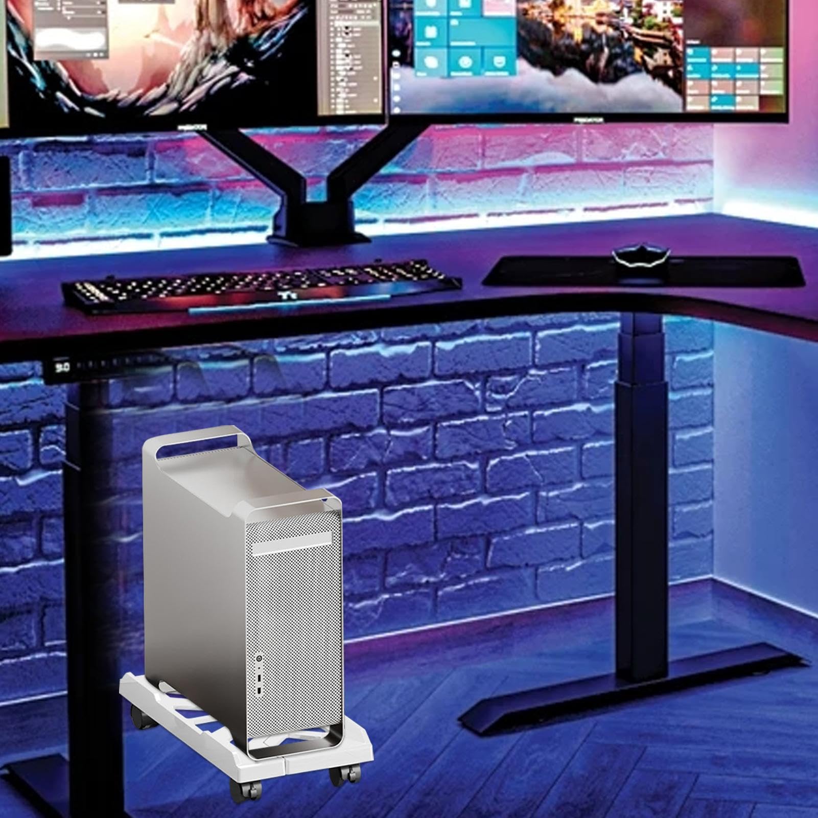 Carrello CPU con ruote - supporto per PC a rotazione compatta con slot di sfiato | Porta della torre del computer regolabile per configurazione della scrivania, ufficio a casa, impianto di gioco,