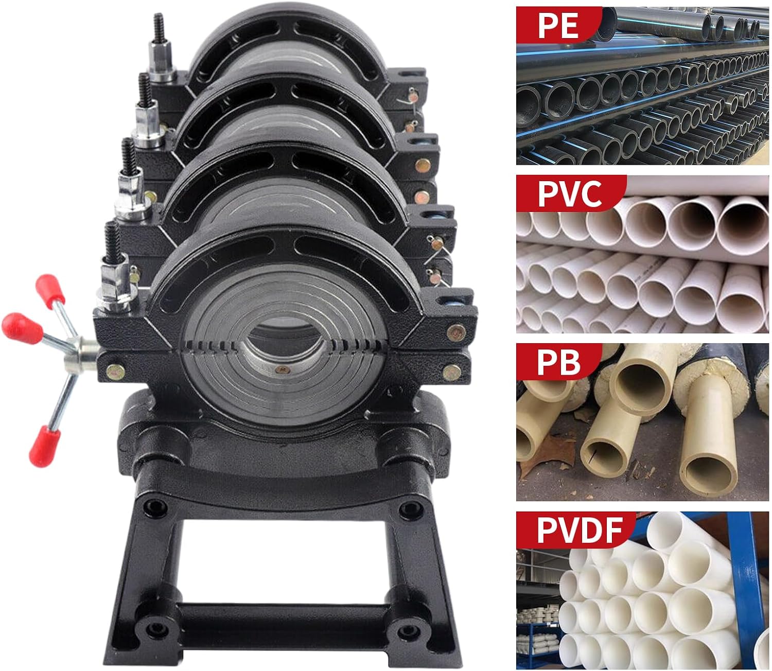 4 Clamps Pipe Fusion Welder, 2.48''-6.3'' Manual Pipe Fusion Welder Hot Melt Machine Fitting Pipe Welding Butt Fusion Welding Machine 2.5KW HDPE Butt Welding Machine for PE PP PB PVDF HDPE PVC