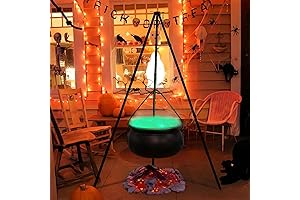 22-inch Black Plastic Witch's Cauldron with Lights for Halloween Outdoor Decorations