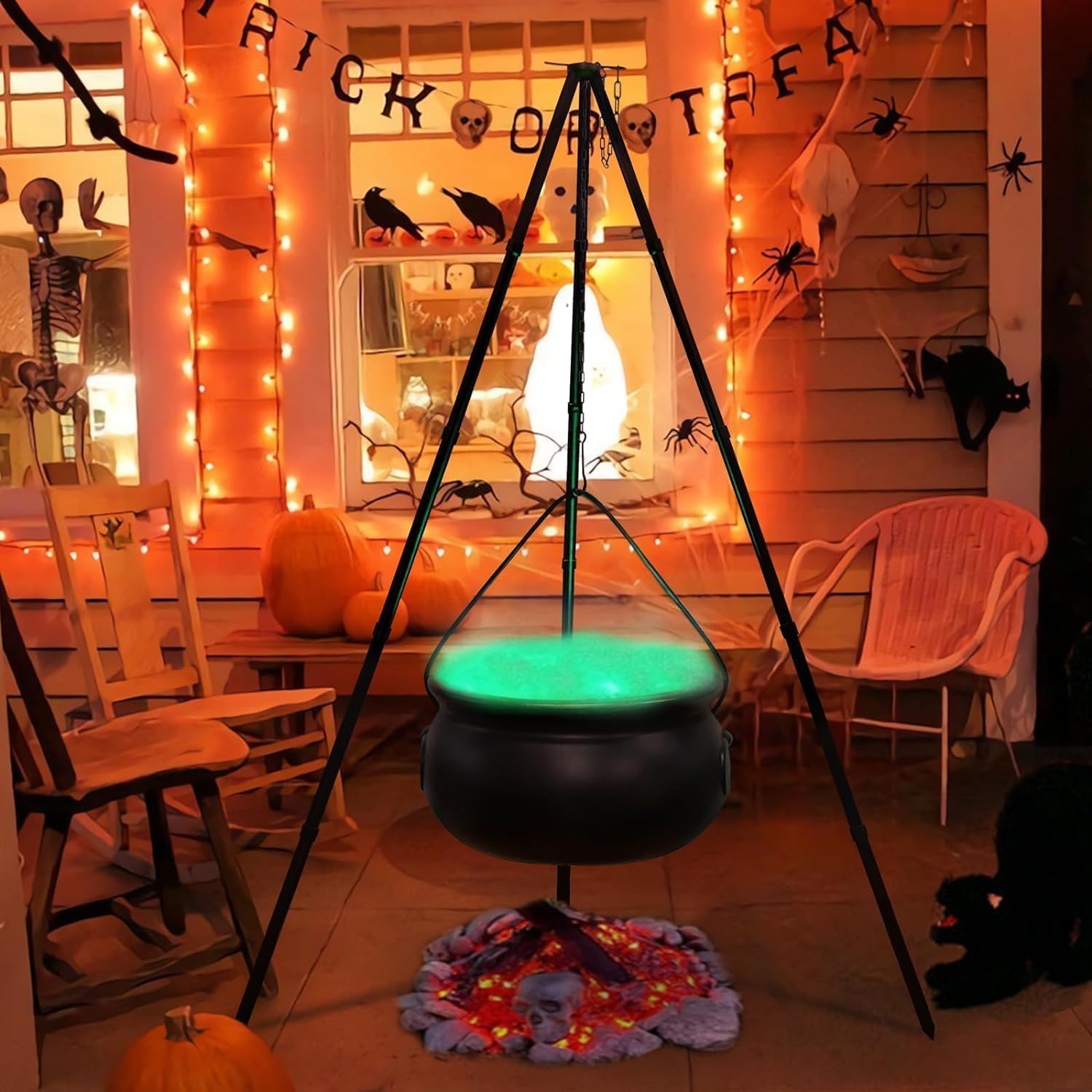 Halloween Decorations Outdoor - Large Witches Cauldron on Tripod with Lights - Black Plastic Cauldron Candy Bucket Decoration for Yard Home Porch Outside