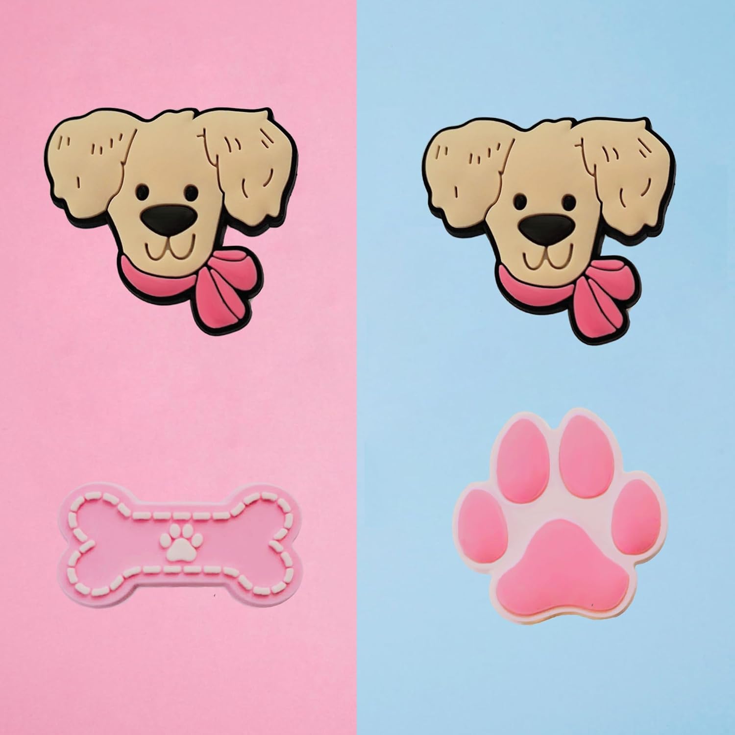 Dog Shoe Charms - Cute Pink Dog Decoration Charms Gift for Boys Kids Teens and Adults - Set of 4