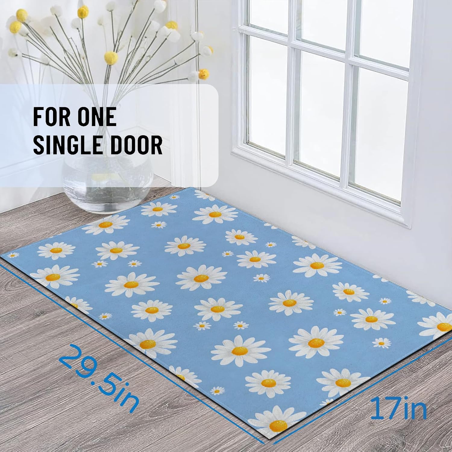 Daisy Flower Indoor Door Mat 29.5x17in,Non Slip Backing Blue Background Floor Mats,Non Woven Entryway Rug,Welcome Rugs Decor,for Entrance Inside Porch Bedroom Kitchen,Practical Doormats Gifts