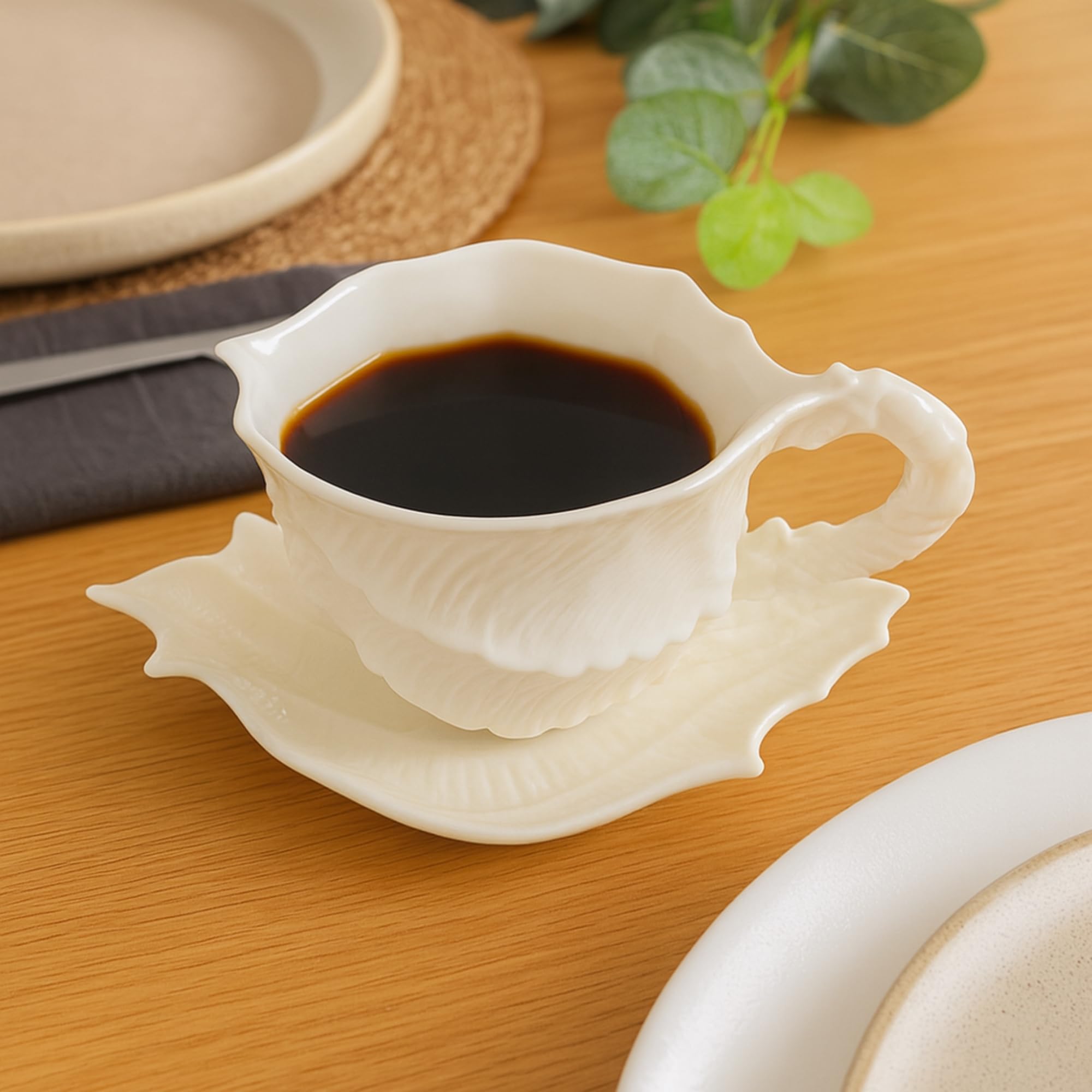 Amazon.com: Blue Sky Ceramics Shell Figural Cup & Saucer White