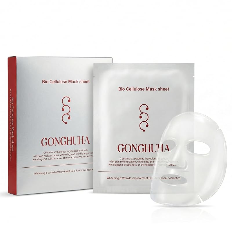 Máscara facial de biocelulose com ginseng vermelho, madressilva e centella GONGHUHA — Pacote com 5 unidades