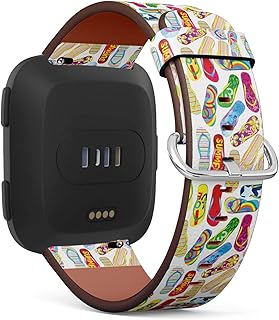 Q-Beans Watchband, Compatible with Fitbit Versa, Versa 2, Versa Lite - Replacement Leather Band Bracelet Strap Wristband Accessory // Colorful Flip Flops Pattern