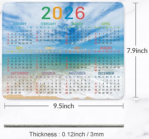Miniatura 2 de Alfombrilla de mouse con calendario 2026, con borde cosido para juegos, alfombrilla de mouse rectangular de goma de cloropreno antideslizante para