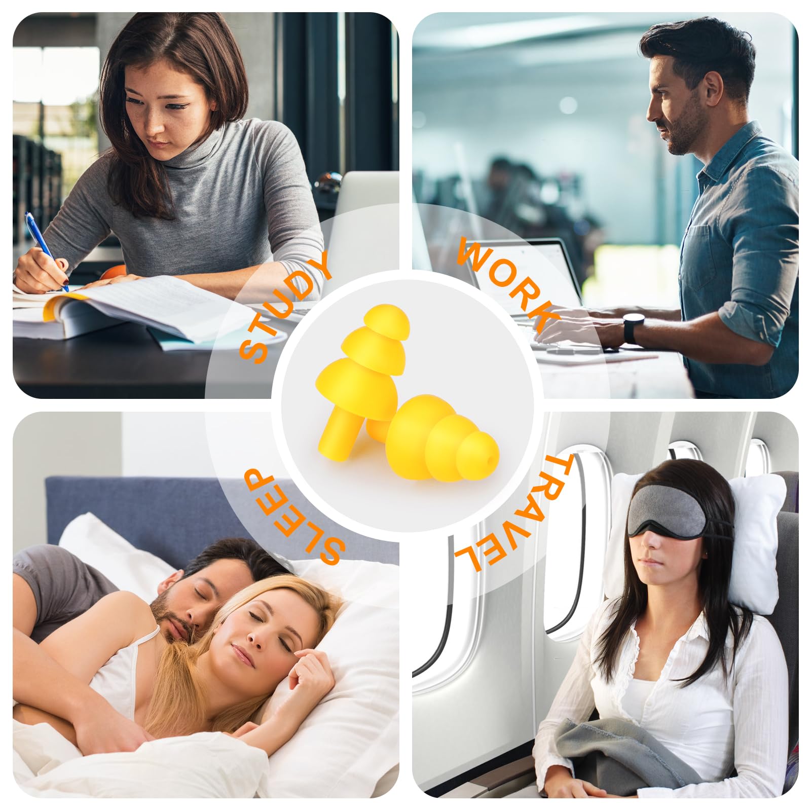 Tapones para los oídos para dormir con cancelación de ruido, tapones de silicona suave, 8 pares de tapones reutilizables para los oídos, impermeables, reducción de ruido, tapones para los oídos para