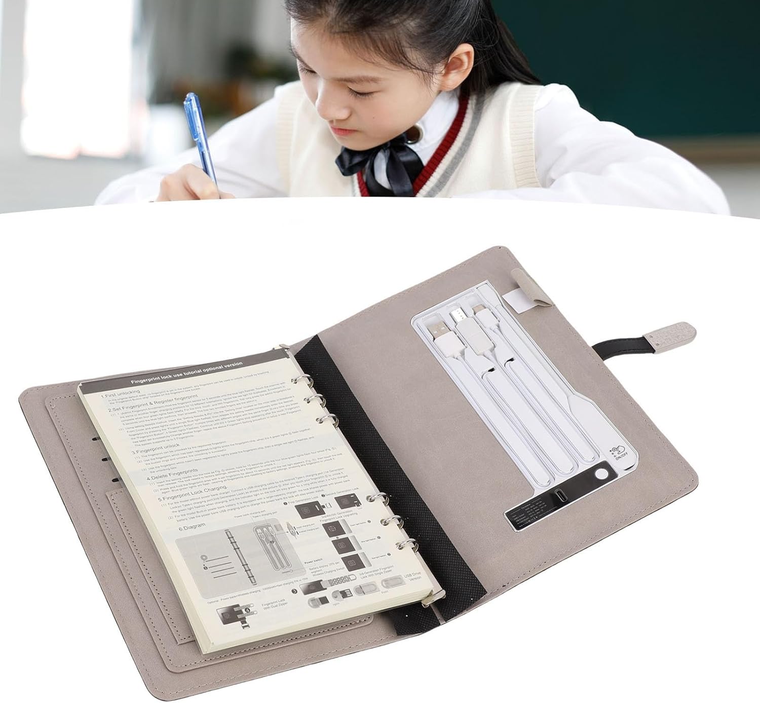 ASHATA Planner 2025-2026, Wireless Charging Personalized Notebook, Travel Journal with Light Refillable School Notebook with Power Bank, A5 Diary, 80 Sheets