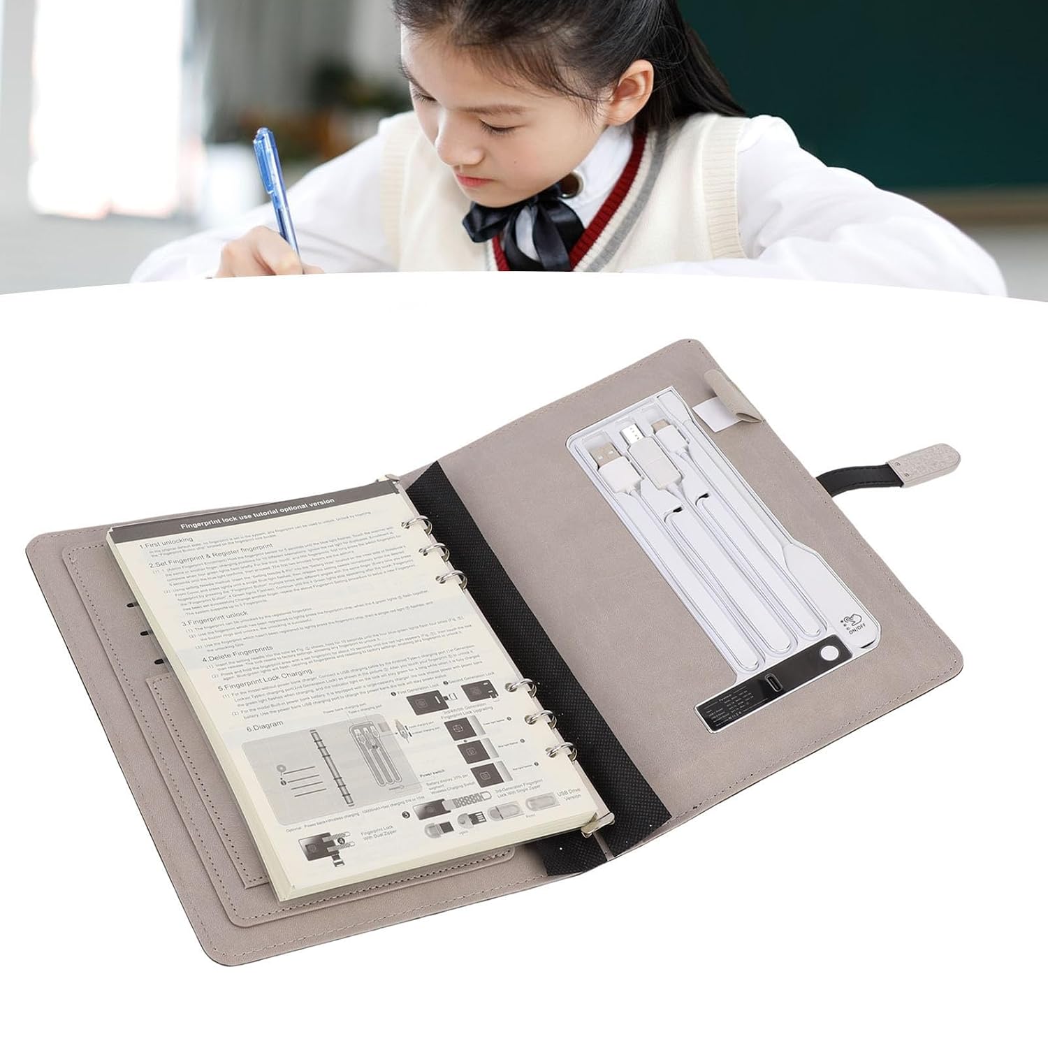 Luqeeg A5 Wireless Charging Notebook, PU Leather Refillable Planner, Power Bank Calculator with Storage Slots & Night Light, Ideal for Business, Travel, Study & Gifts