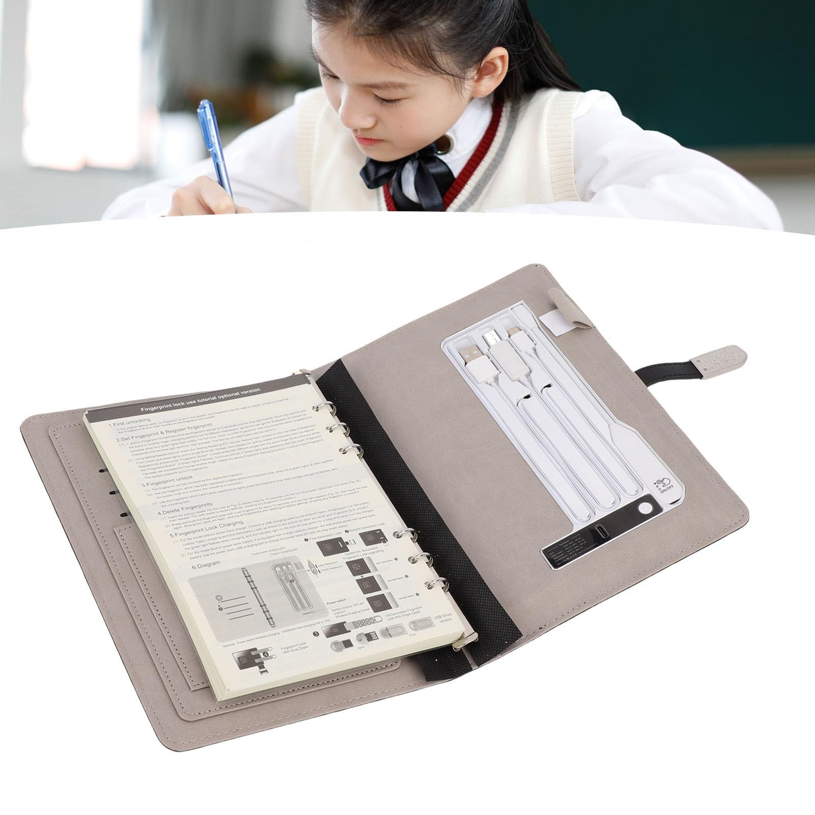 Aramox Carnet de Chargement personnalisé, Journal Rechargeable en Cuir PU avec Lumière et Banque d'alimentation pour les Voyages et les études