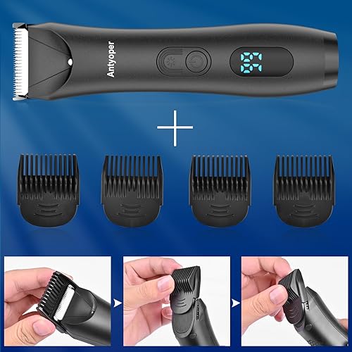 Miniatura 6 de Antyoper Cortadora eléctrica de ingle con cabezas de hoja de cerámica, cortadora impermeable para mojadoseco, base de recarga, afeitadoras