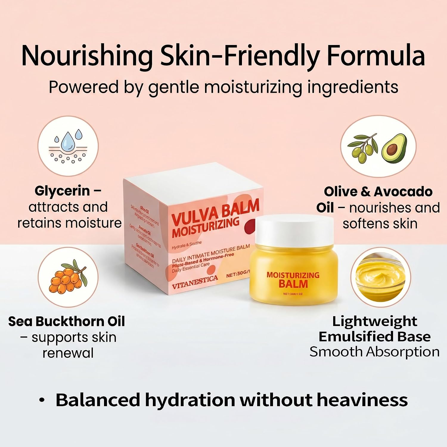 Vulva Balm - Intimate Skin Moisturizer for Dryness & Discomfort, Organic & Hormone-Free - pH Balanced Feminine Care, Menopause & Daily Support, 1 OZ (30G)