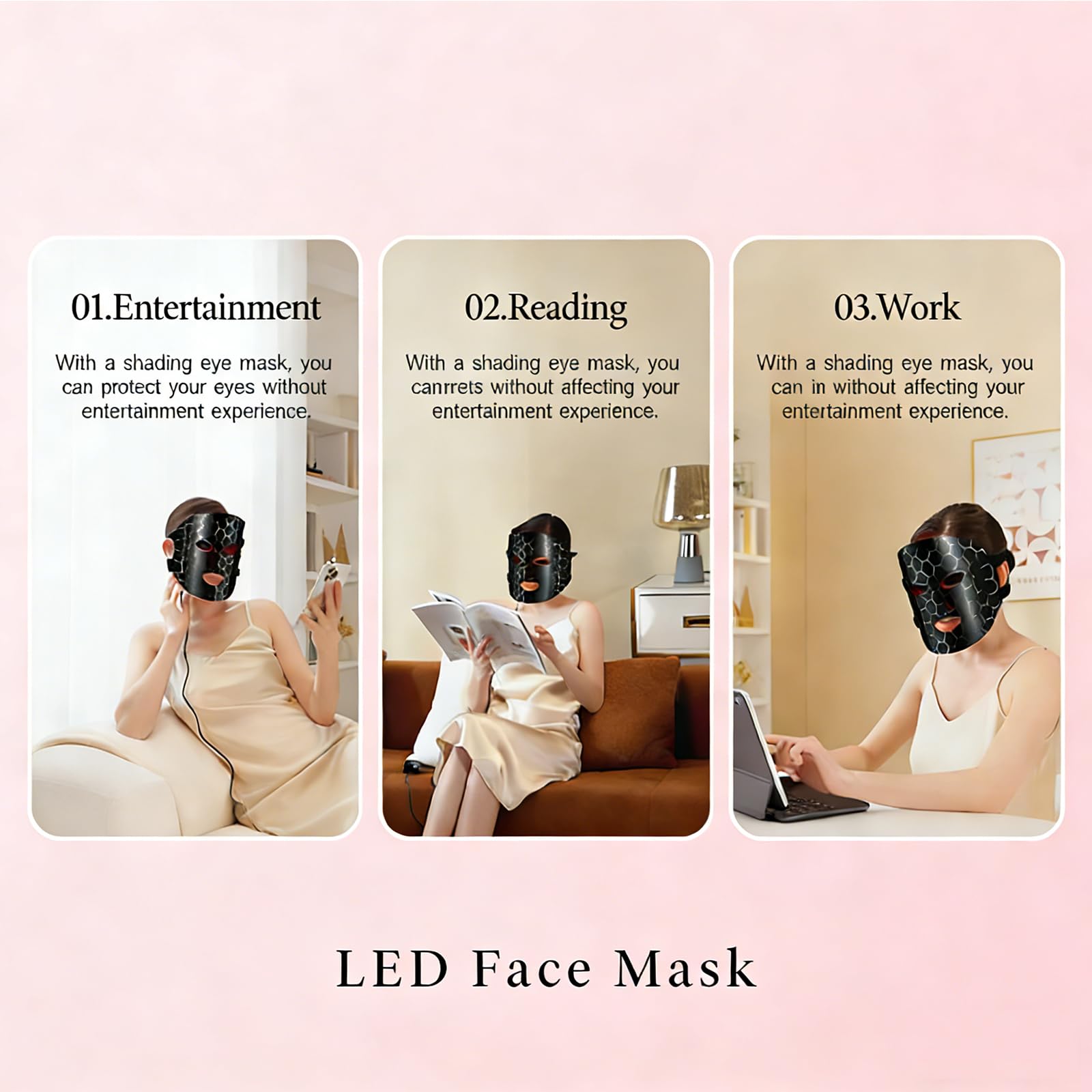 LED Gesichtsmaske, 7 Lichttherapien für Anti-Aging und Akne, Infrarot Lichttherapiemaske für Gesicht, Wiederaufladbare Silikon-Maske für strahlende Haut, Schwarz