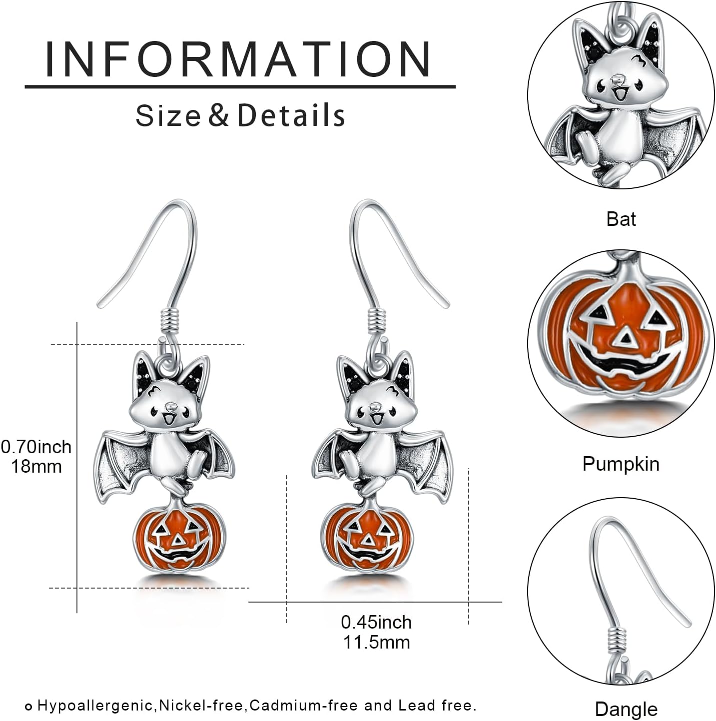Sterling Silver Halloween Dangle Drop Earrings - Cute Halloween Jewelry Gifts for Daughter - Image 4