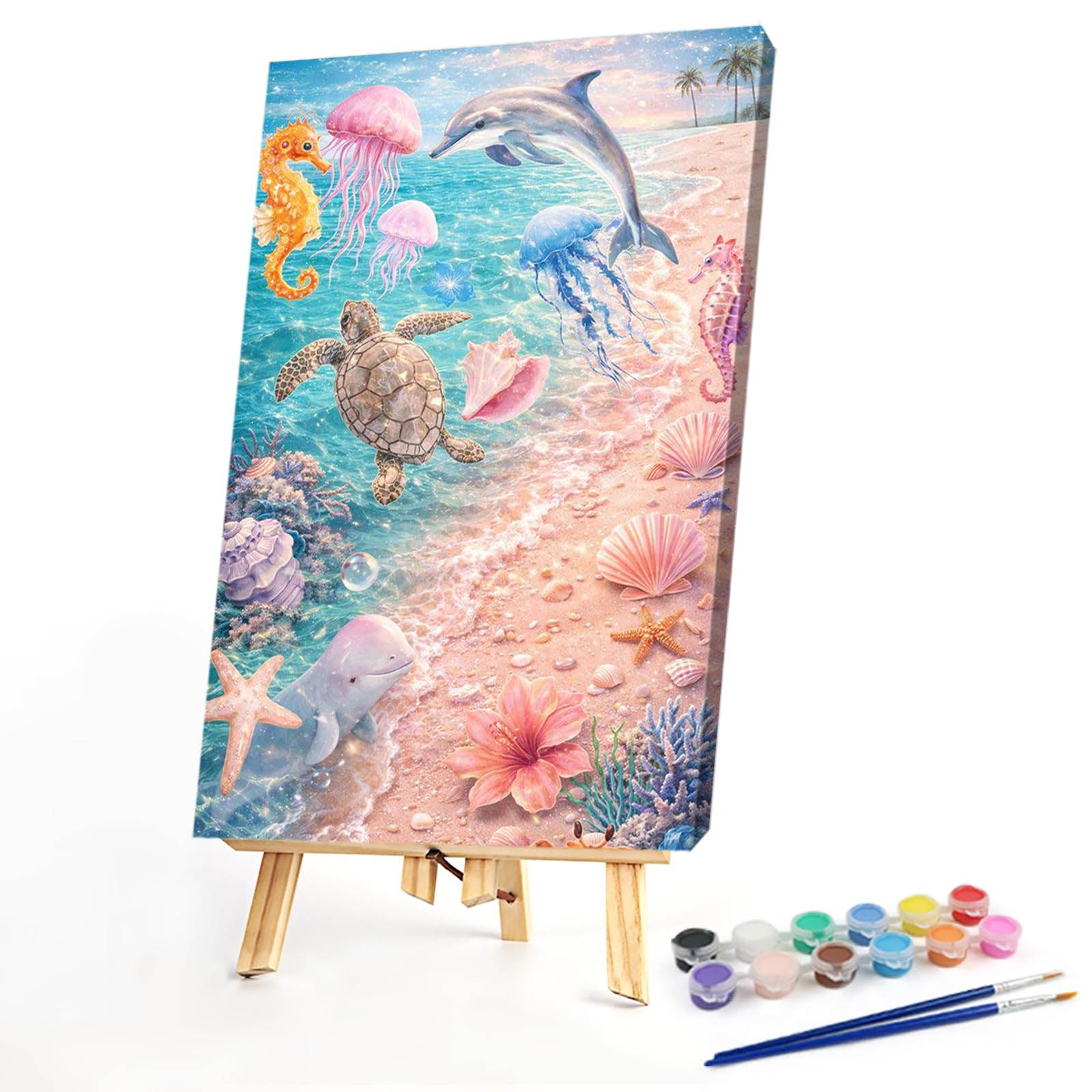 DIY Marine Life Paint by Numbers Kits Drawing Paintwork on Canvas 15.75x23.62inch Without Frame Canvas Oil Painting Number Painting for Beginners Adults Gift Home Wall Decor