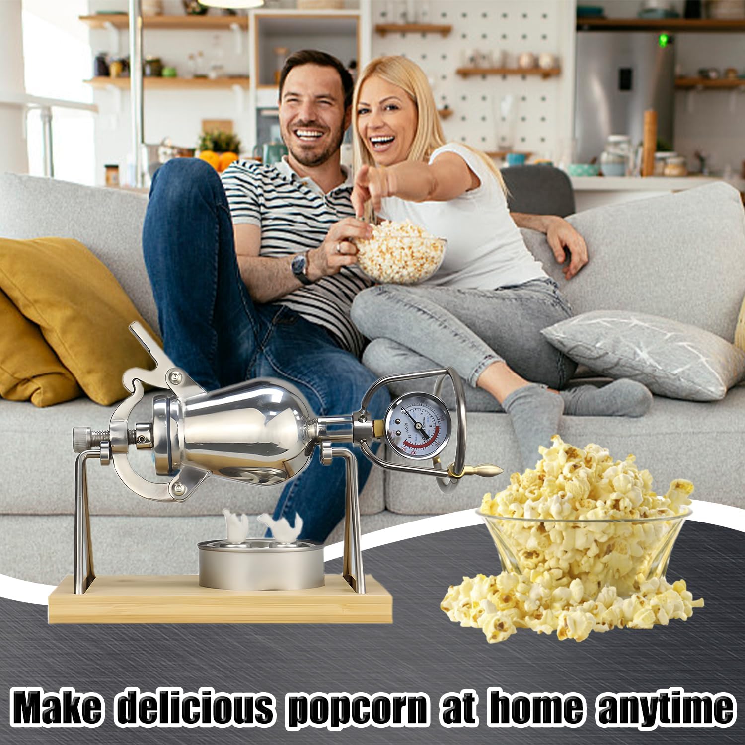 Hot Air Popcorn Machine, Chinese Popcorn Maker, High Pressure Popcorn Maker, Stainless Steel Popcorn Popper, for Home Party, Large 260ml