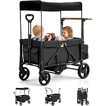 Foldable Wagon Stroller for 2-Seat with Canopy & Storage Bag Black