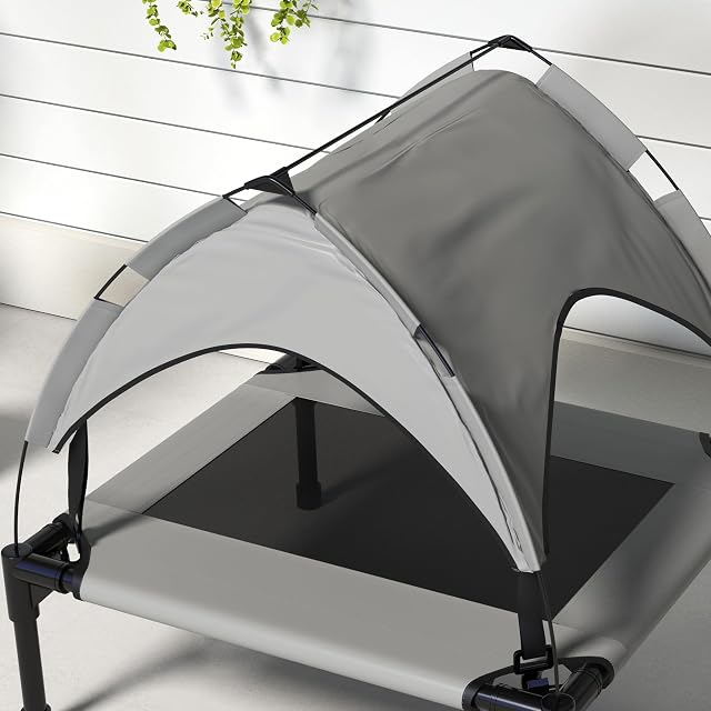 Foto 8 de 8 de PawHut Cama para Perros Elevada con Toldo 76x61x69,5 cm Gris Claro