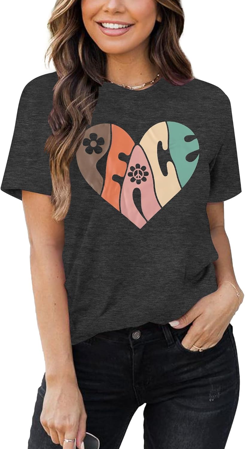 Women 70s Hippie Shirts Peace Love Soul Inspirational Hippy Tops Vintage Graphic Tees Short Sleeve - Sleeveless - Image 5