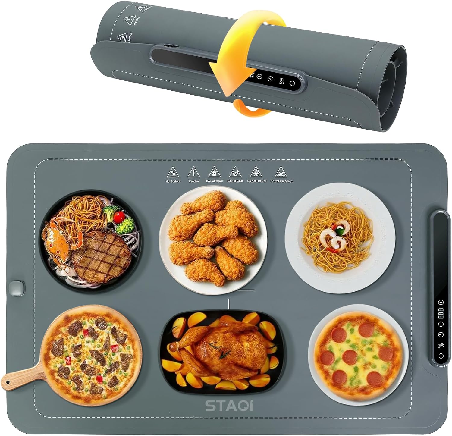 STAGI Food Warming Mat for Buffets & Parties, 7-Temp Electric Warming Tray, Large Silicone Heating Pad with Timer & Child Lock, Portable Hot Plate for Countertop, Chafing Dish Alternative