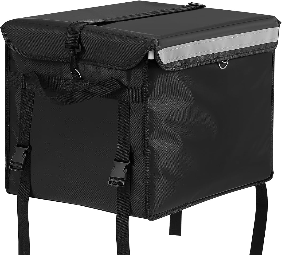 Bolsa grande con aislamiento para entrega de alimentos para bicicleta, negra, 18,5 x 13 x 13 pulgadas | Caja de entrega de Pizza para Catering, 11 Uds., con estante trasero, cinturón de hombro y accesorios internos, resistente al agua para motocicletas
