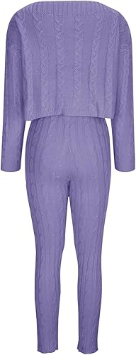 Vista 5 de WALKFB Trajes de invierno de 2 piezas para mujer, talla grande, suéter de punto trenzado, hombros descubiertos, con cordón, leggings de cintura