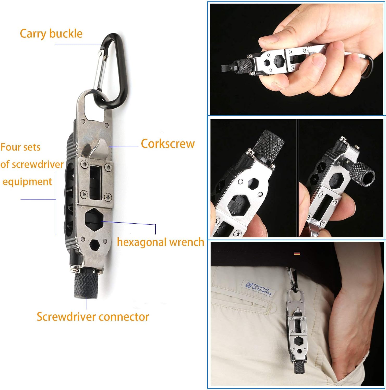 Phillips screwdriver keychain tool flat screwdriver and nutdriver hex wrench hand tool image 3