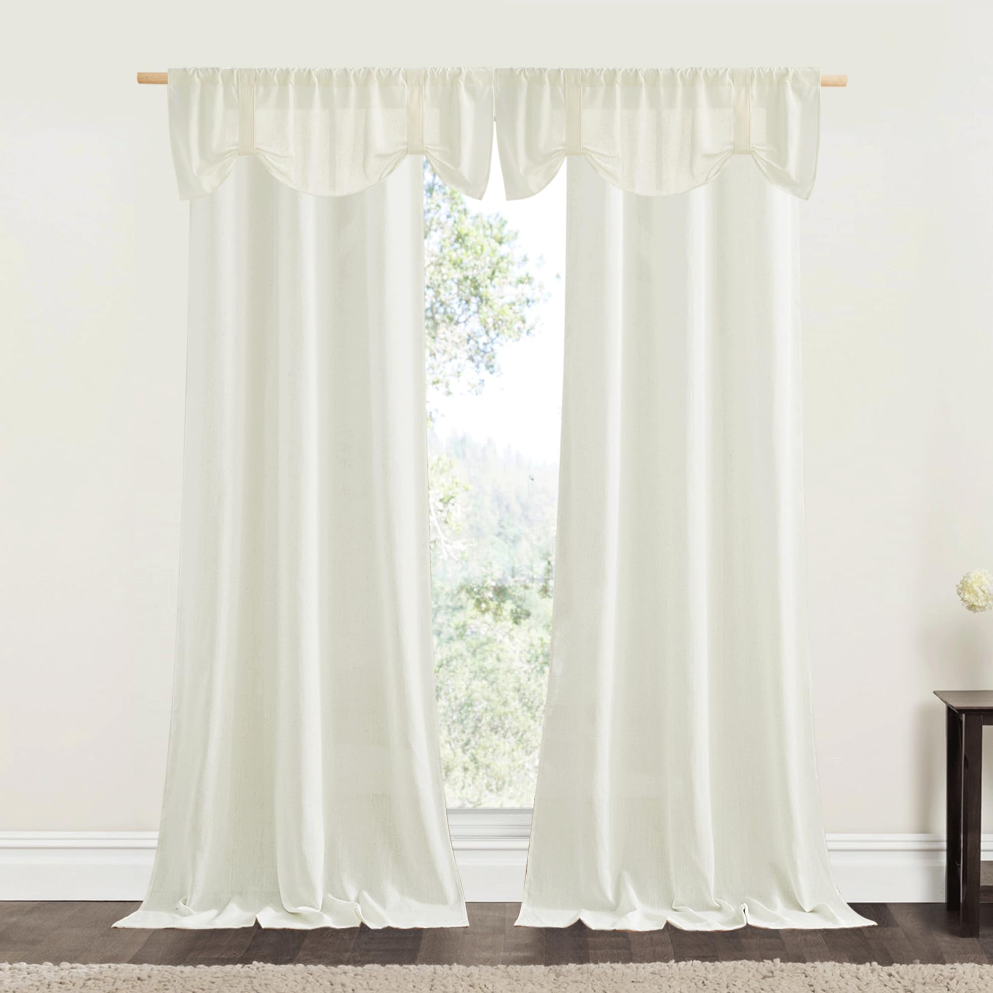 NICETOWN 2 Panels Grommet 42" x 84" Linen Curtains with 4 Adjustable 52" x 18" Linen Kitchen Valances, Off White