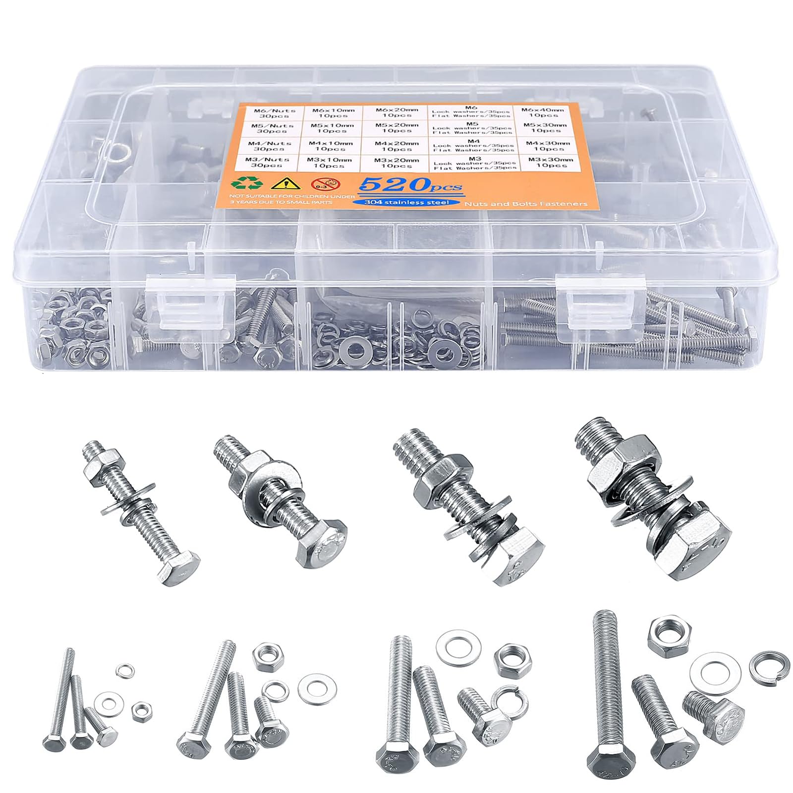 Set di 520 viti e dadi esagonali M3/M4/M5/M6, assortimento di viti con dadi, set di dadi esagonali in acciaio inox, para reparaciones