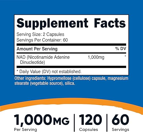 Miniatura 2 de Nutricost NAD+ Supplement 1,000mg per Serving,120 Capsules (Nicotinamide Adenine Dinucleotide) - 60 Servings, Gluten-Free, Vegan