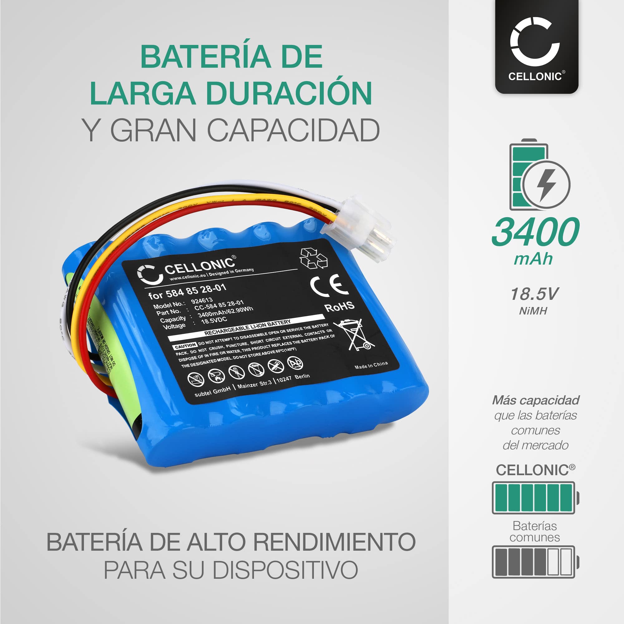 CELLONIC 1x Batería para Jardín Compatible con Gardena Sileno, Compatible con Husqvarna R100Li, R100Lic, 589586201 - (3400mAh, 18.5V)